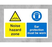 Noise Hazard Zone Ear Protection Must be Worn Safety Sign - Self Adhesive Sticker 300mm x 200mm