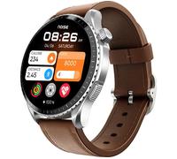Noise NoiseFit Origin Smart Watch - Stainless Steel with Brown Leather Band, Stainless Steel