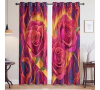 Noise Reduction Curtain Polyester Fantasy Illustration Flowers Roses Blackout Thermal Insulated Curtains for Living Room, Red, W 80" x L 84", 2 Panels