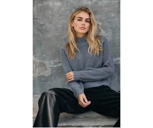 Noisy May - Dara L/S High Neck Medium Grey Melange - Pullover - grey - S - 70% Cotton, 30% Polyester S