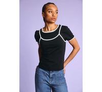 Noisy May - Kerry Double Layer Black/White - Top - black - XS - 95% Cotton, 5% Elastane XS