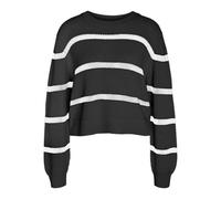 NOISY MAY NMMAYSA L/S Stripe O-Neck Knit Noos, Black/Stripes: Eggnog, S
