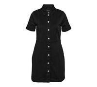 Noisy May Womens Denim Dress with Button Placket and Collar Short Sleeve Knee-Length, Colours:Black, Size:XL