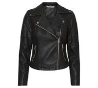 Noisy May Women's Faux Leather Coat Motorcycle Outerwear Long Sleeve Shacket PU Coated NMREBEL, Colours:Black-2, Size:S