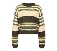 NOISY MAY Women's Nmcharlie L/S O-Neck Stripe Knit Noos Pullover, Kalamata/Stripes: Green Moss + Oatmeal + Eggnog, XS