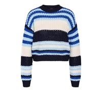 Noisy may Women's Nmcharlie L/S O-Neck Stripe Knit Noos Pullover, Navy Blazer/Stripes: Cerulean + Lapis Blue + Eggnog, S