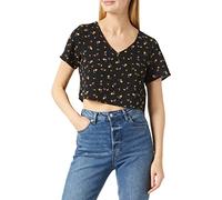 Noisy may Women's Nmclara S/S V-Neck top S T-Shirt, Black/AOP: Flower, S