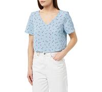 Noisy may Women's Nmclara S/S V-Neck Top S T-Shirt, Cerulean/AOP: Flower, XL
