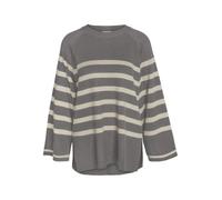 Noisy may Women's Nmfifi L/S O-Neck Tunic Knit FWD Noos Pullover Sweater, Charcoal Grey/Stripes: Oatmeal, S