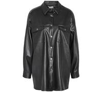 Noisy may Women's Nmflanny L/S Oversize Pu Shirt Noos Long Sleeve Blouse, Black, XL