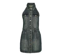 Noisy May Women's Sleeveless Denim Dress Button Down Casual Dark Blue Slim Fit Jean Dress with Collared and Pockets, Sizes: L