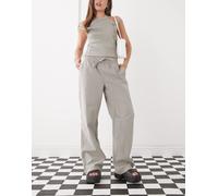 Noisy May Womens tie front wide leg trousers in grey stripe - Beige - Size X-Small