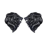 Noizzy Lion Head Car Emblem Pair - 3D Metal Lion Decal for Cars, Trucks, SUVs - Shiny Metallic Animal Badge - Fierce Lion Design Auto Decoration - Set of 2 (Black)
