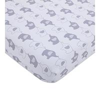 NoJo Elephant Stroll White & Gray Fitted Crib Sheet, Grey, White