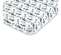 NoJo Super Soft Blue, Green, Tan & White Mountain Watercolor Fitted Mini Crib Sheet, Blue, Green, Tan, White