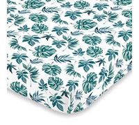 NoJo Super Soft Green & White Palm Leaf Nursery Mini Crib Fitted Sheet, Green, White