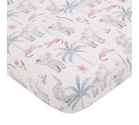 NoJo Tropical Princess Elephant/Jungle Pink and Green 100% Cotton Fitted Crib Sheet