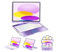 NOKBABO for iPad 10th 11th (A16) Generation Case with Keyboard, iPad Air 11 case (M3/M2), Keyboard for iPad Pro 11 (4th/3rd/2nd/1st) & iPad Air 5/4th, Trackpad, 360° Swivel, Backlit - Metallic Purple