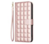 Nokia C32 Case, Embossed Lattice ShockProof PU Leather Flip Wallet Cover with Magnetic Stand Card Holder Slots Folio Bumper Protective Skin for Nokia C32 rose gold