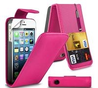 Nokia Lumia 520 Premium PU Leather Top Flip Skin Case Cover with Retractable Capacitive Stylus Touch Screen Pen, Screen Protector and Polishing Cloth - Hot Pink