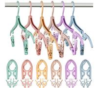 Nokiils 12 Pcs Foldable Travel Hangers with Clips, Collapsible Folding Hangers Drying Rack, Portable Clothes Hangers for Traveling, Cruise Ship Essentials (Multicolor)