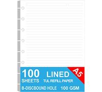 Nokingo Junior Size Discbound Refill Paper - 8 Discs, Lined Arc Paper, 100gsm, White, 100 Sheets/200 Pages, 5.8 x 8.25 in