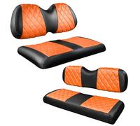 NOKINS 4PCS Golf Cart P Diamond Seat Covers Kit,Front and Rear Seat Covers for Club Car Precedent Original Regular Seat Cushion, No Stapler, Golf Cart Vinyl Replacement Seat Cover,Orange and Black