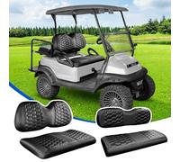 NOKINS Golf Cart Seat Covers Kit, 4PCS Front&Rear Seat Covers Fits for Club Car Precedent Standard Seat Cushion, No Stapler, Golf Cart Accessories (Hexagon Carbon Fiber - Black)