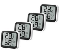NOKLEAD 4 Pack Indoor Hygrometer Thermometer, Mini Digital Humidity Monitor | Small Room Thermometers with Comfort Face Icon, ℃/℉ Switch for Baby Room, Bedroom, Office, Greenhouse and Home