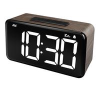 NOKLEAD Digital Alarm Clock for Bedroom: 5.9 inch Large LED Display, 9-Mins Snooze, 2 Volume Levels, 5 Brightness, 12/24H, Adapter Powered, Easy to Use for Adults and Seniors(Deep Wood Grain)