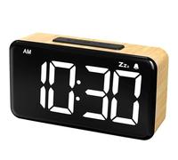 NOKLEAD Digital Alarm Clock for Bedroom: 5.9 inch Large LED Display, 9-Mins Snooze, 2 Volume Levels, 5 Brightness, 12/24H, Adapter Powered, Easy to Use for Adults and Seniors (Light Wood Grain)