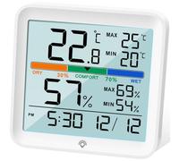 NOKLEAD Indoor Hygrometer Thermometer, Large Display Humidity Monitor | 9cm LCD Backlight Screen with Clock, Temperature & Humidity Monitor, Max/Min Records, Calibration and Comfort Indicator