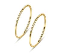 NOKMIT 1mm 14K Gold Filled Stackable Rings for Women Band Rings Knuckle Finger Stacking Ring Gold Plain Dome Comfort Fit Size 5 to 10 2Pcs-Gold