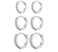 NOKMIT 3 Pairs Mini Hoop Earrings Set Turquoise Cubic Zirconia Huggie Hoop Cartilage Earring Ear Cuff for Women (Turquoise/CZ), S, Copper, Cubic Zirconia