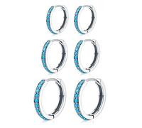 NOKMIT 3 Pairs Sterling Silver Small Hoop Earrings Stackable Turquoise Earrings Tiny Cartilage Earring Cubic Zirconia Cuff Earrings Mini Hoops Earrings Ear Piercing for Women Girls White Gold calcite