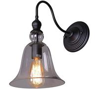 NOKTAI Amen Country Horns Industrial Edison Wall Sconce Wrought Iron Ceiling Light Restaurant Vintage Farmhouse Smoke Gray Glass Shade Wall Lantern E27 Fixtures Barn Wall Light Cafe Bar W
