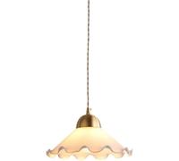 NOKTAI Brass Glass Pendant Lamp,E27 Screw White Jade Flower Ceiling Lighting,Island Japanese Retro Art Hanging Light,French Chandelier,Hanging Light