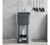NOKTAI Commercial Sink Plastic Utility Freestanding Laundry Drainer Kitchen Restaurant Storage Shelf with Faucet for Outdoor Indoor Garage Laundry/Utility Room. (Color : Grey, Size