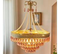 NOKTAI Contemporary Crystal Chandelier Brass Brushed Ceiling Hanging Lamp V-intage Home Bedroom Living Suspended Light Fixture,Hanging Light