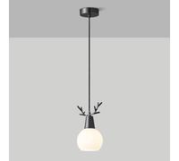 NOKTAI Copper Antler Light, Black Brass Hanging Lamp with White Glass Shade, E27 Lighting Fixture, Dining Room Decorative Chandelier, Modern Minimalist Drop Lights
