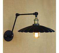 NOKTAI Industrial Retro V-intage Style Adjustable Arm Wall Sconce Wall Light lamp with Scalloped Edge for Indoor Hallway in White use /27 Bulb 1 Light (Color : Black Hl410360)