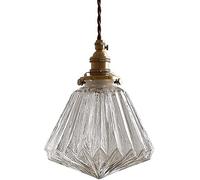 NOKTAI Led Lights Japanese V-intage Pendant Lights Brass Lamp Holder Pattern Glass Lampshade Chandelier Base Adjustable Ceiling Hanging Lamp,Hanging Light