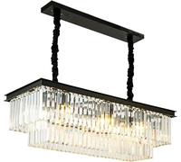 NOKTAI Luxury Modern Rectangular Black Crystal Chandelier for Kitchen Island 8 Light Ceiling Hanging Fixture with K9 Crystals Ideal Dining Room 34x14x11inch
