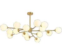 NOKTAI Magic Bean Molecular Pendant Light Brushed Brass Metal Sputnik Chandeliers Globe Glass Hanging Ceiling Lighting Fixture for Farmhouse Living Room Kitchen Island