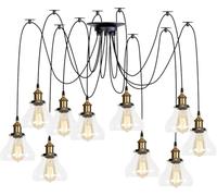 NOKTAI Pendant Lights Multiple Adjustable DIY Ceiling Spider Lamp, Brass V-intage Industrial Clear Glass Shade Chandelier Hanging Lighting,Hanging Light
