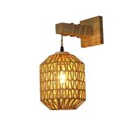 NOKTAI Rattan Boho Wall Lamp Rustic Indoor Wall Sconce Wooden Arm Hand-Woven Rattan Farmhouse Wall Lantern for Bedroom Living Room Study Room Dining Room Hallway Stairs Hall Restaurant Wa