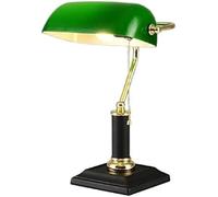 NOKTAI V-intage Desk Lamp/Table Light/Bedside Study Office Banker's Lamp with Green Glass Shade,Black Base and Pull Switch,Chandeliers