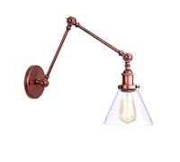 NOKTAI Wall Lamp Lighting Clear Glass Shade Swing Arm Vintage Industrial Wall Sconces Adjustable Metal Wall Mounted Light Bedroom Hallway(Red Hair)
