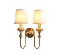 NOKTAI Wall Light H65 Copper Lamp 2 Lights, Traditional Classic Art Wall Lamp with Fabric Shade Socket Wall Sconce for Corridors, Stairs, Bedroom Bedside Lighting Fixture Mode (Color : Go