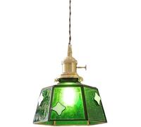 NOKTAI WJJHERRH Pendant Lights Kitchen Island Stained Glass Hanging Ceiling Lamp Modern Brass Chandelier Pastoral Single Suspension Lights for Kitchen Island Dining Room Hallway(Green)
